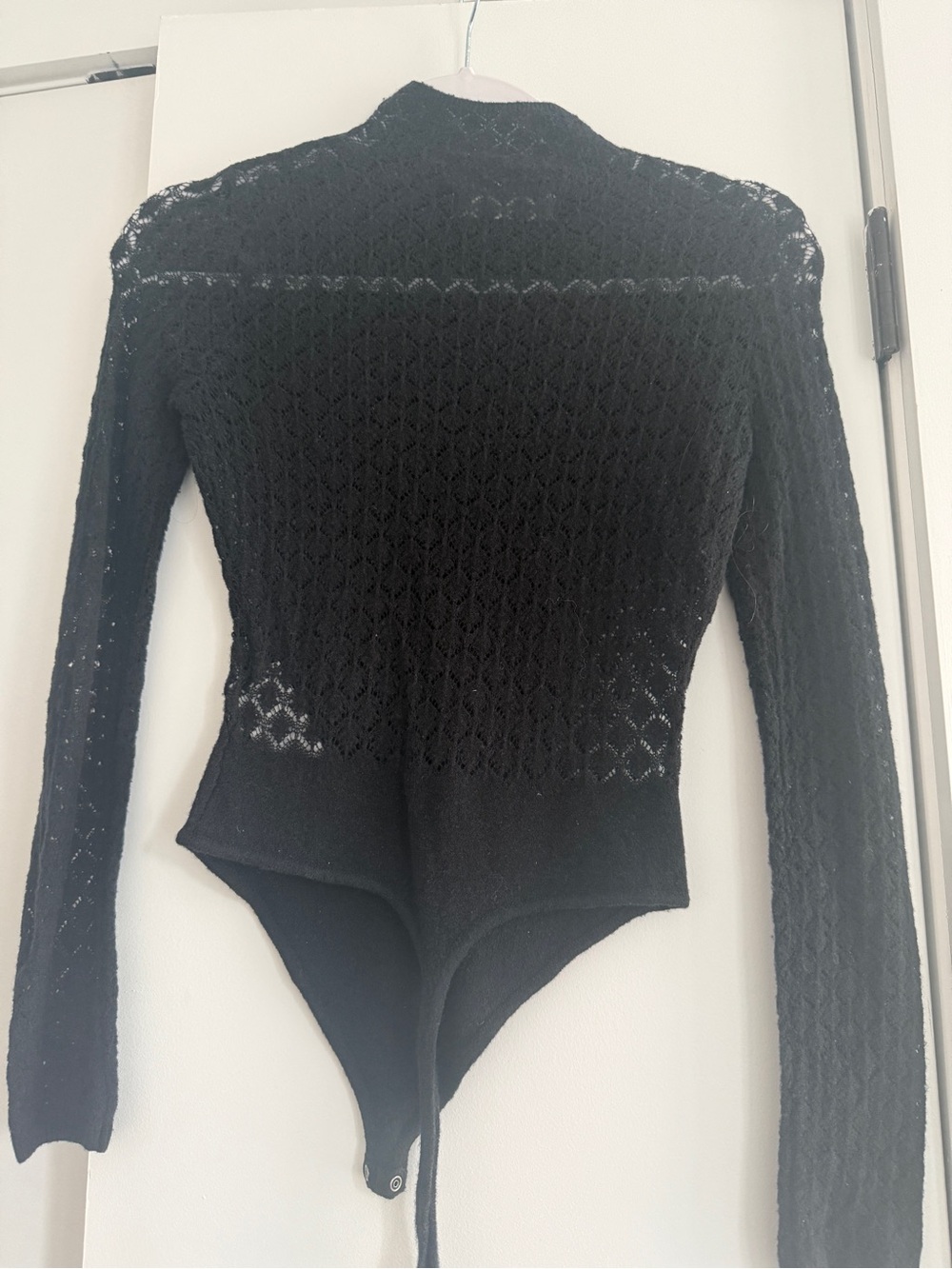 Abercrombie & Fitch Black Long-Sleeve Knit Bodysuit with Openwork